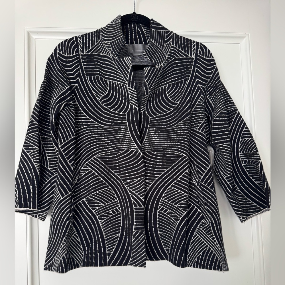 Black and White Patterned Anthropologie Cardigan Jacket